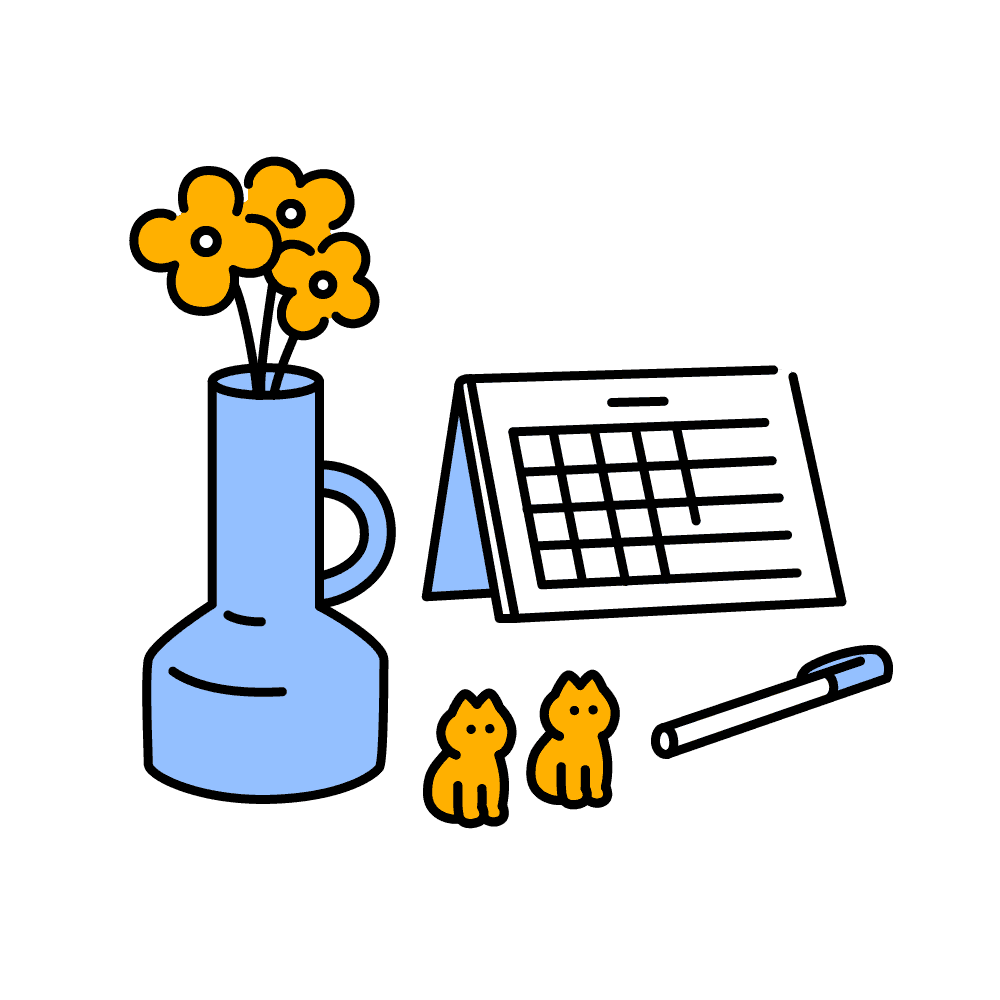 Ilustración de organización administrativa con calendario y jarrón