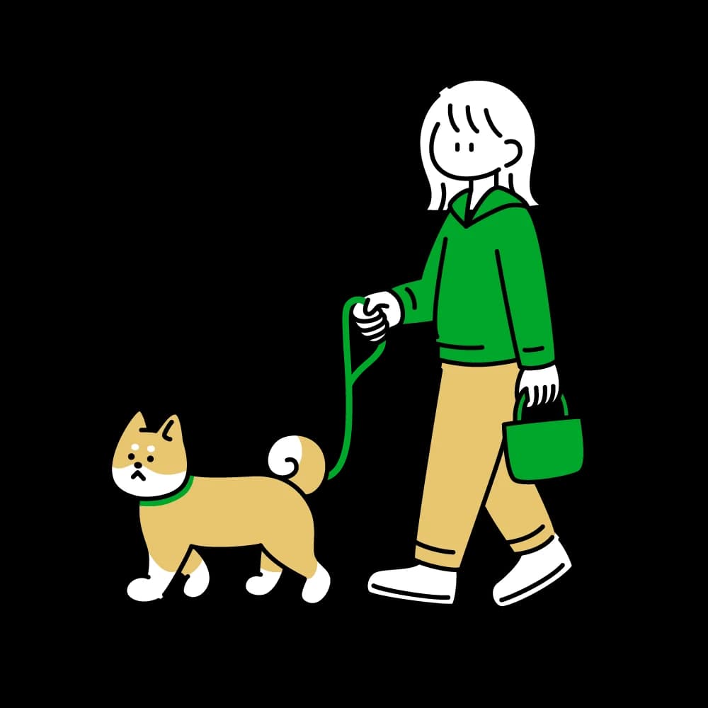 Ilustración bienestar con persona paseando perro