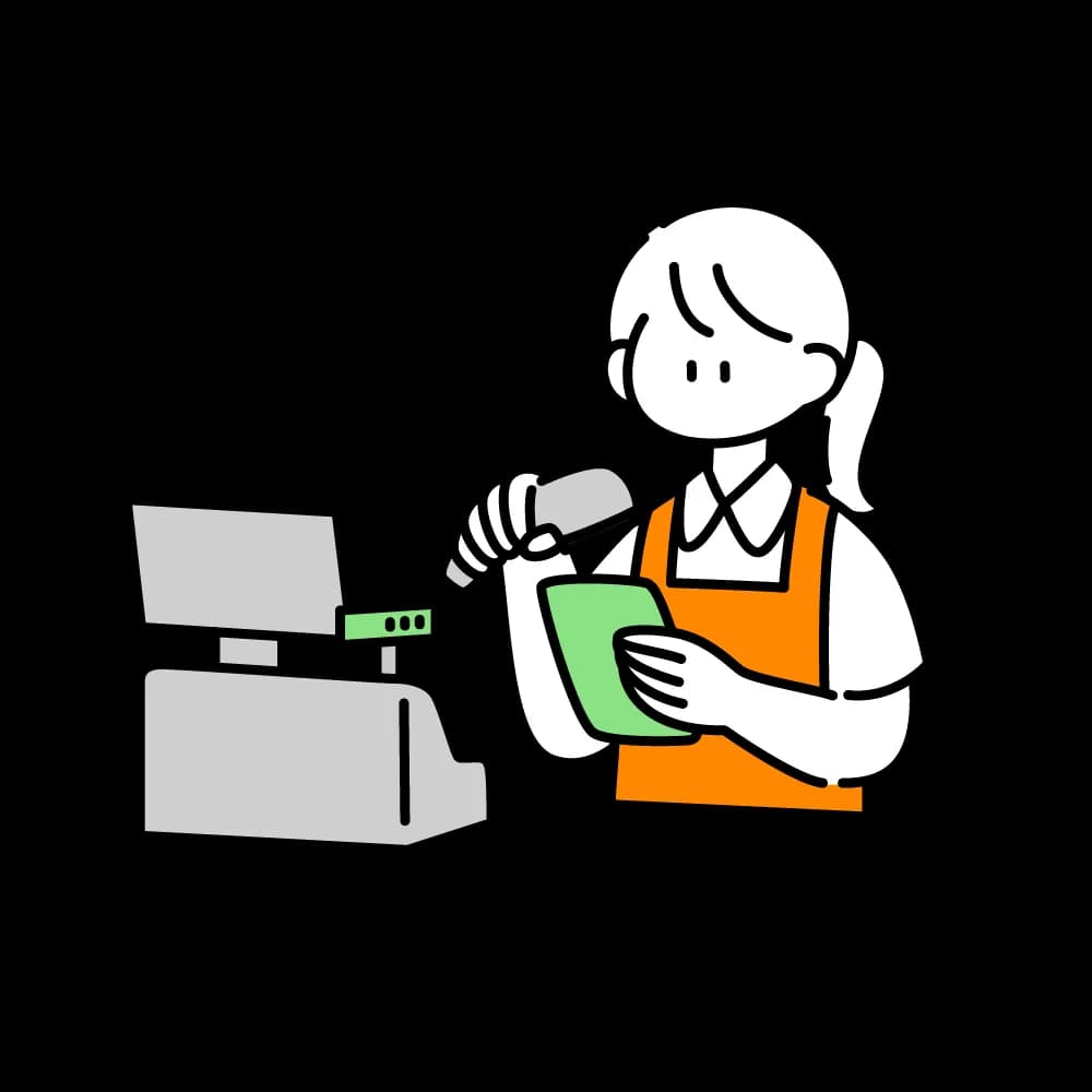 Ilustración de persona en punto de caja escaneando
